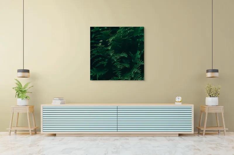 Tablou Canvas, "Verde viu în umbra dimineții", Verde, Frunziș, Natural, Textură, Abundență, Întunecat, Organic, Viu, 100 x 100 cm – poza 5