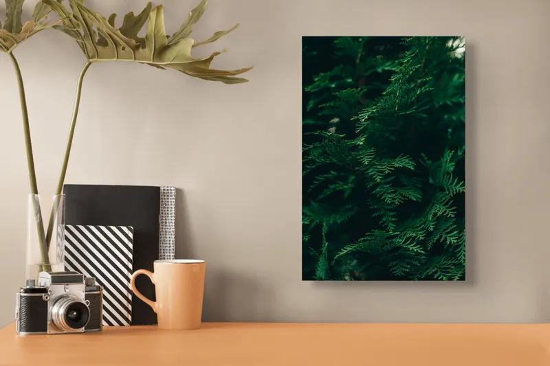 Tablou Canvas, "Verde viu în umbra dimineții", Verde, Frunziș, Natural, Textură, Abundență, Întunecat, Organic, Viu, 26 x 39 cm – poza 3
