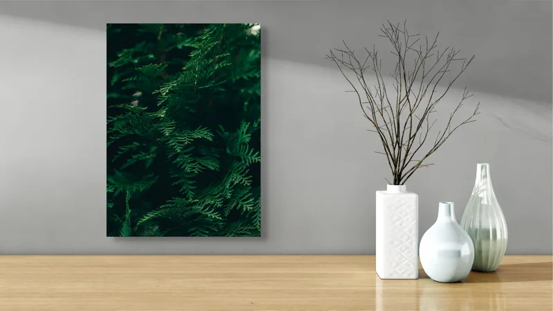 Tablou Canvas, "Verde viu în umbra dimineții", Verde, Frunziș, Natural, Textură, Abundență, Întunecat, Organic, Viu, 39 x 54 cm – poza 4