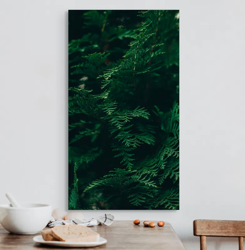 Tablou Canvas, "Verde viu în umbra dimineții", Verde, Frunziș, Natural, Textură, Abundență, Întunecat, Organic, Viu, 50 x 90 cm – poza 3