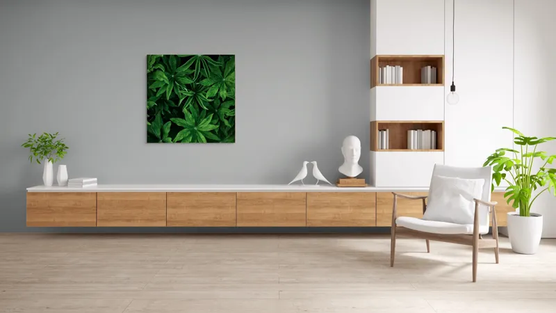 Tablou Canvas, "Freamătul frunzelor în adâncul pădurii", Frunze, Verde, Lucioase, Texturate, Naturale, Exuberante, Lungi, Frăgezime, Intense, Proaspete, 100 x 100 cm – poza 8