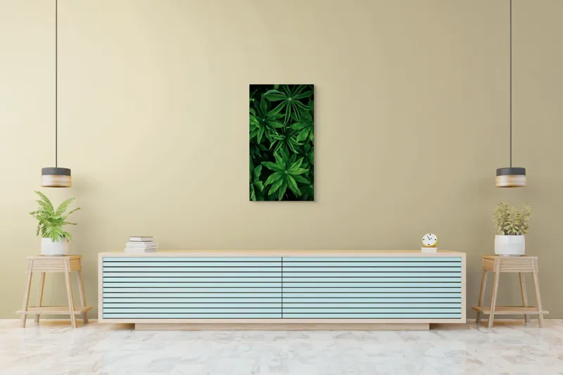 Tablou Canvas, "Freamătul frunzelor în adâncul pădurii", Frunze, Verde, Lucioase, Texturate, Naturale, Exuberante, Lungi, Frăgezime, Intense, Proaspete, 50 x 90 cm – poza 6