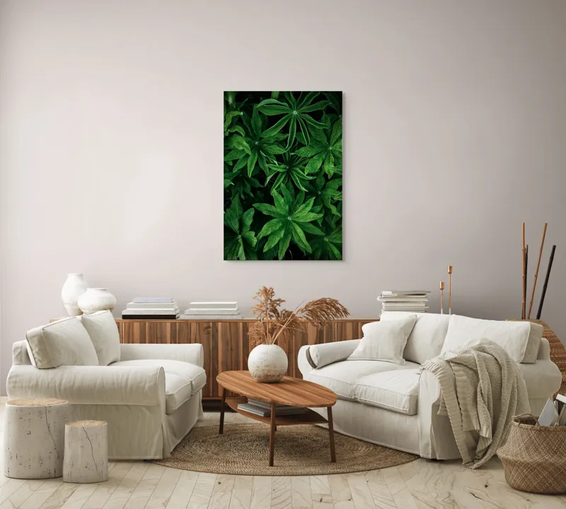 Tablou Canvas, "Freamătul frunzelor în adâncul pădurii", Frunze, Verde, Lucioase, Texturate, Naturale, Exuberante, Lungi, Frăgezime, Intense, Proaspete, 70 x 100 cm – poza 4