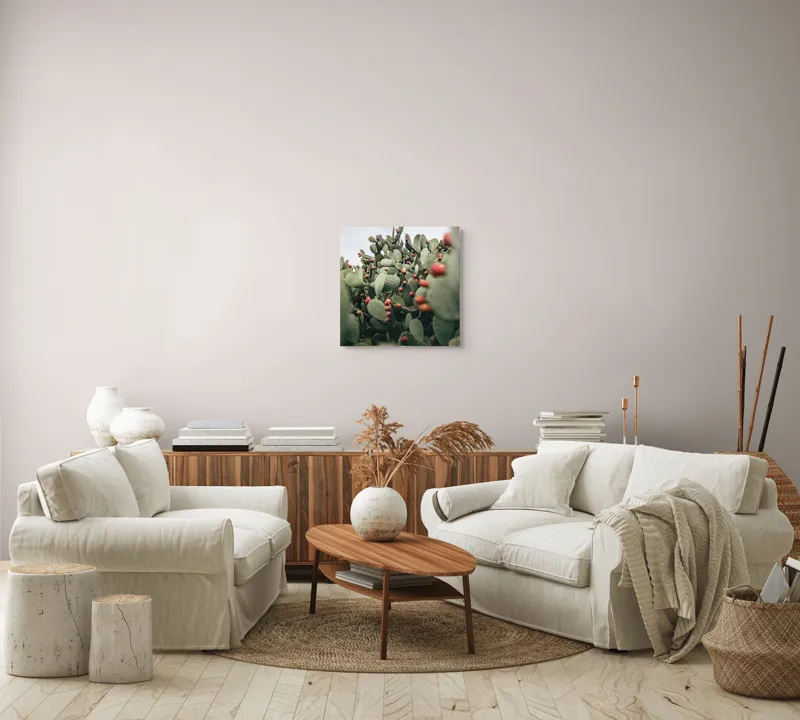 Tablou Canvas, "Oază de cactuși cu fructe colorate", Spini, Verde, Cactuși, Roșu, Fructe, Natură, Texturi, Pădure, Rugozitate, Ariditate, 50 x 50 cm – poza 7