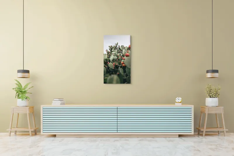 Tablou Canvas, "Oază de cactuși cu fructe colorate", Spini, Verde, Cactuși, Roșu, Fructe, Natură, Texturi, Pădure, Rugozitate, Ariditate, 50 x 90 cm – poza 6