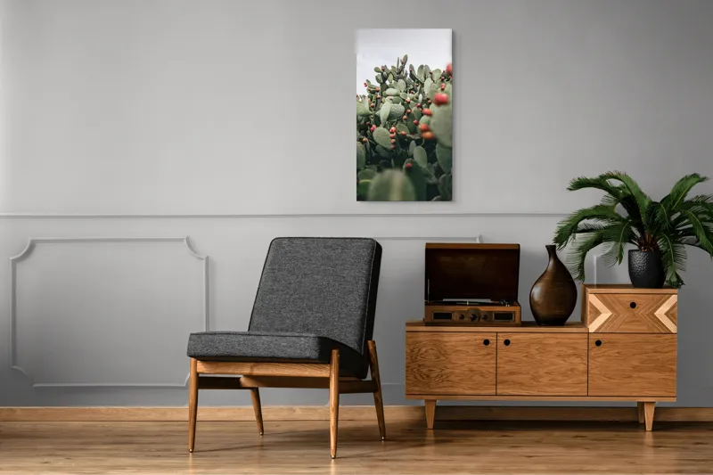 Tablou Canvas, "Oază de cactuși cu fructe colorate", Spini, Verde, Cactuși, Roșu, Fructe, Natură, Texturi, Pădure, Rugozitate, Ariditate, 50 x 90 cm – poza 8