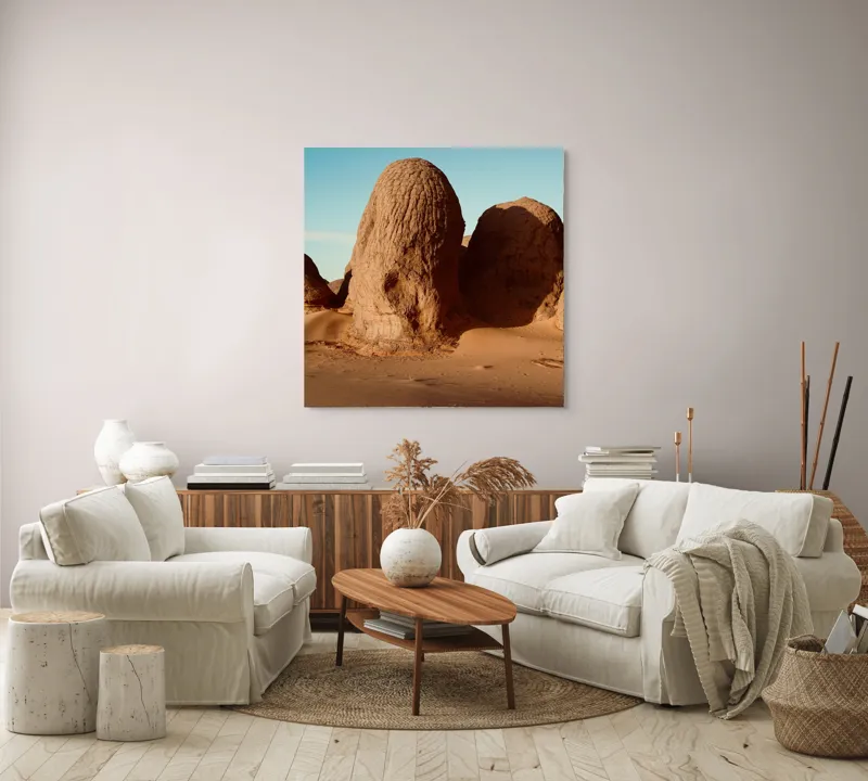 Tablou Canvas, "Formațiuni de piatră în deșertul arid", Pietre, Deșert, Cer, Umbre, Texturi, 100 x 100 cm – poza 3