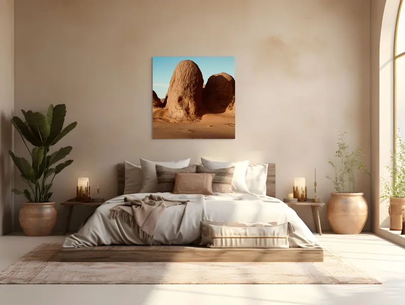 Tablou Canvas, "Formațiuni de piatră în deșertul arid", Pietre, Deșert, Cer, Umbre, Texturi, 100 x 100 cm – poza 4