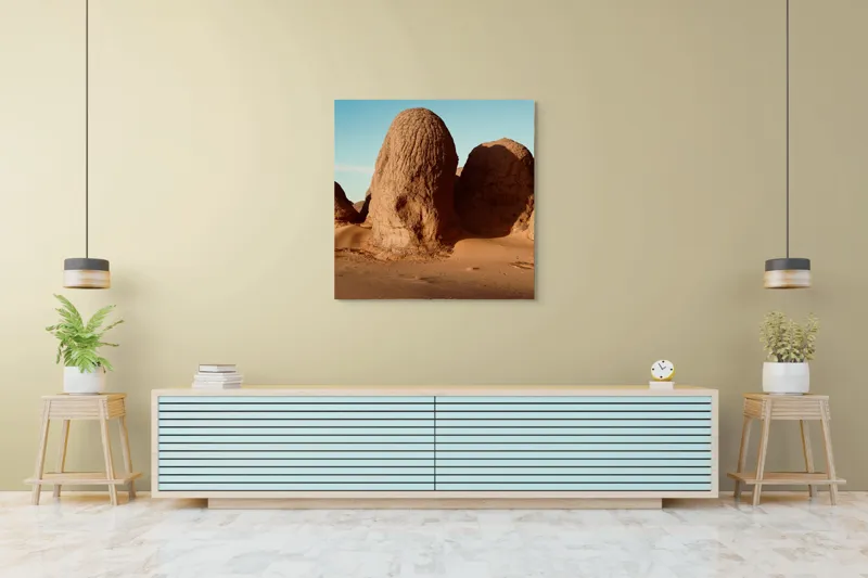 Tablou Canvas, "Formațiuni de piatră în deșertul arid", Pietre, Deșert, Cer, Umbre, Texturi, 100 x 100 cm – poza 5