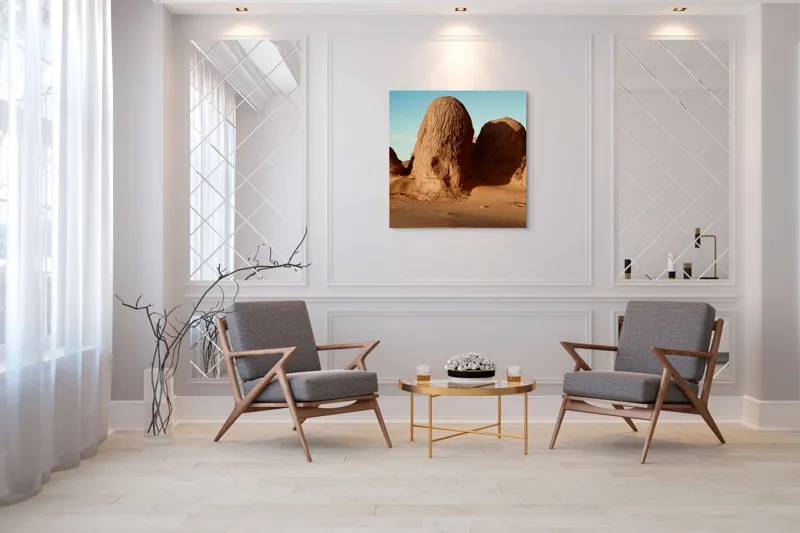 Tablou Canvas, "Formațiuni de piatră în deșertul arid", Pietre, Deșert, Cer, Umbre, Texturi, 100 x 100 cm – poza 7