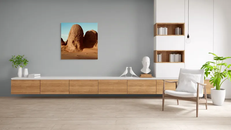Tablou Canvas, "Formațiuni de piatră în deșertul arid", Pietre, Deșert, Cer, Umbre, Texturi, 100 x 100 cm – poza 8