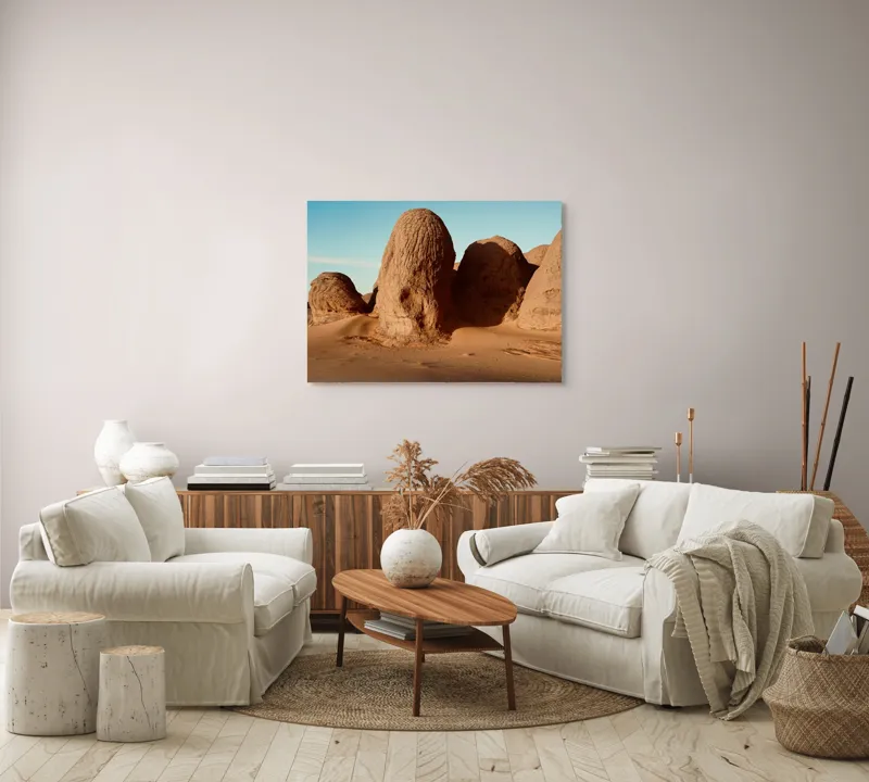 Tablou Canvas, "Formațiuni de piatră în deșertul arid", Pietre, Deșert, Cer, Umbre, Texturi, 100 x 70 cm – poza 3
