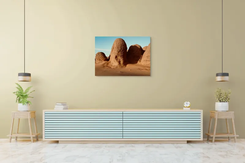 Tablou Canvas, "Formațiuni de piatră în deșertul arid", Pietre, Deșert, Cer, Umbre, Texturi, 100 x 70 cm – poza 4