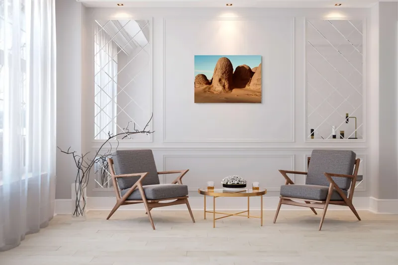 Tablou Canvas, "Formațiuni de piatră în deșertul arid", Pietre, Deșert, Cer, Umbre, Texturi, 100 x 70 cm – poza 5
