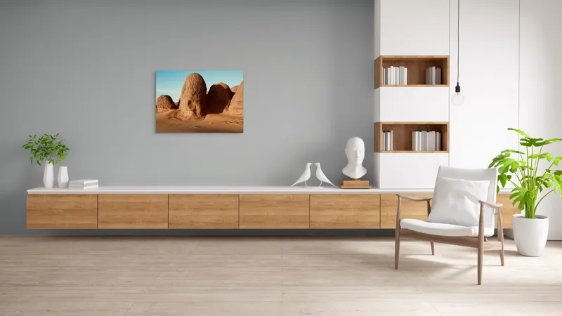 Tablou Canvas, "Formațiuni de piatră în deșertul arid", Pietre, Deșert, Cer, Umbre, Texturi, 100 x 70 cm – poza 6