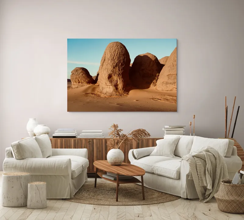 Tablou Canvas, "Formațiuni de piatră în deșertul arid", Pietre, Deșert, Cer, Umbre, Texturi, 150 x 100 cm – poza 3