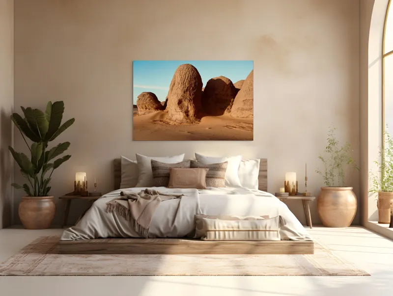 Tablou Canvas, "Formațiuni de piatră în deșertul arid", Pietre, Deșert, Cer, Umbre, Texturi, 150 x 100 cm – poza 4