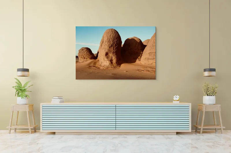 Tablou Canvas, "Formațiuni de piatră în deșertul arid", Pietre, Deșert, Cer, Umbre, Texturi, 150 x 100 cm – poza 6