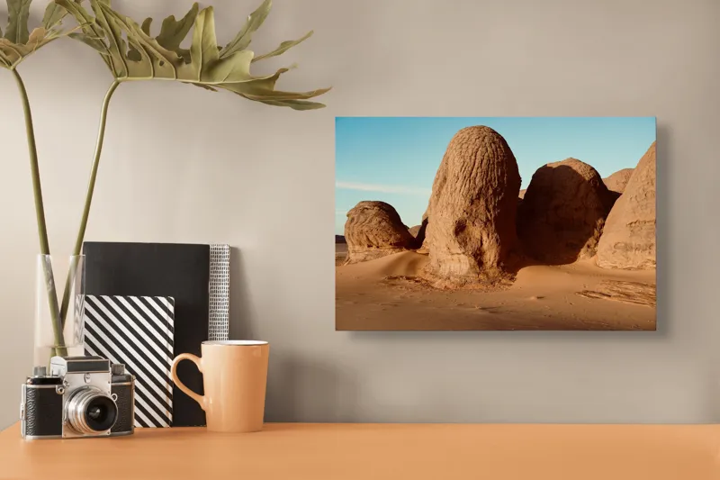 Tablou Canvas, "Formațiuni de piatră în deșertul arid", Pietre, Deșert, Cer, Umbre, Texturi, 39 x 26 cm – poza 3