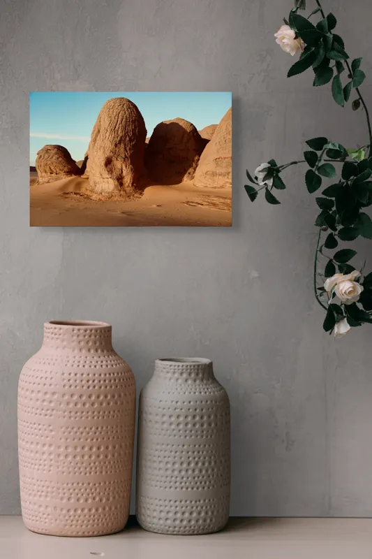 Tablou Canvas, "Formațiuni de piatră în deșertul arid", Pietre, Deșert, Cer, Umbre, Texturi, 39 x 26 cm – poza 4