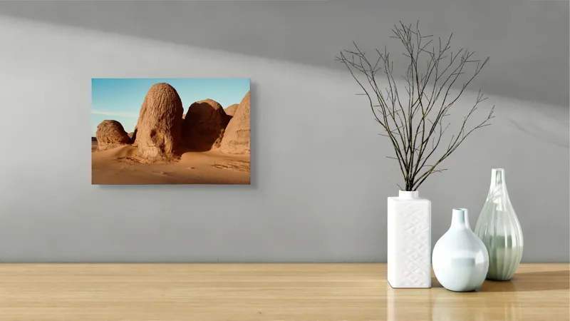 Tablou Canvas, "Formațiuni de piatră în deșertul arid", Pietre, Deșert, Cer, Umbre, Texturi, 39 x 26 cm – poza 8