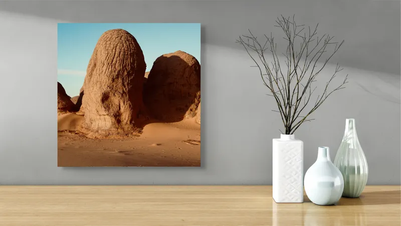 Tablou Canvas, "Formațiuni de piatră în deșertul arid", Pietre, Deșert, Cer, Umbre, Texturi, 50 x 50 cm – poza 3