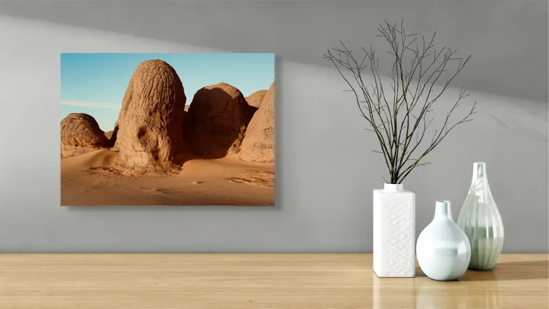 Tablou Canvas, "Formațiuni de piatră în deșertul arid", Pietre, Deșert, Cer, Umbre, Texturi, 54 x 39 cm – poza 3