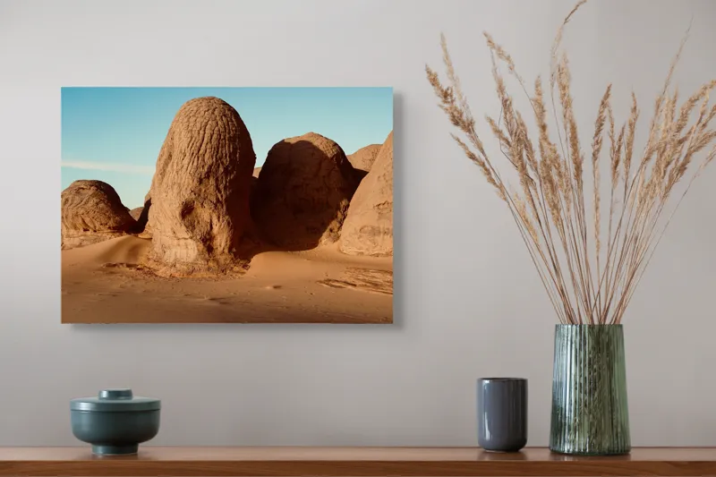 Tablou Canvas, "Formațiuni de piatră în deșertul arid", Pietre, Deșert, Cer, Umbre, Texturi, 54 x 39 cm – poza 4