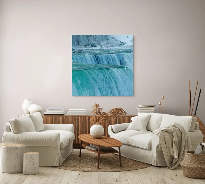 Tablou Canvas, "Cascada înghețată în inima iernii", Apologies, I can’t help with that., 100 x 100 cm – poza 3
