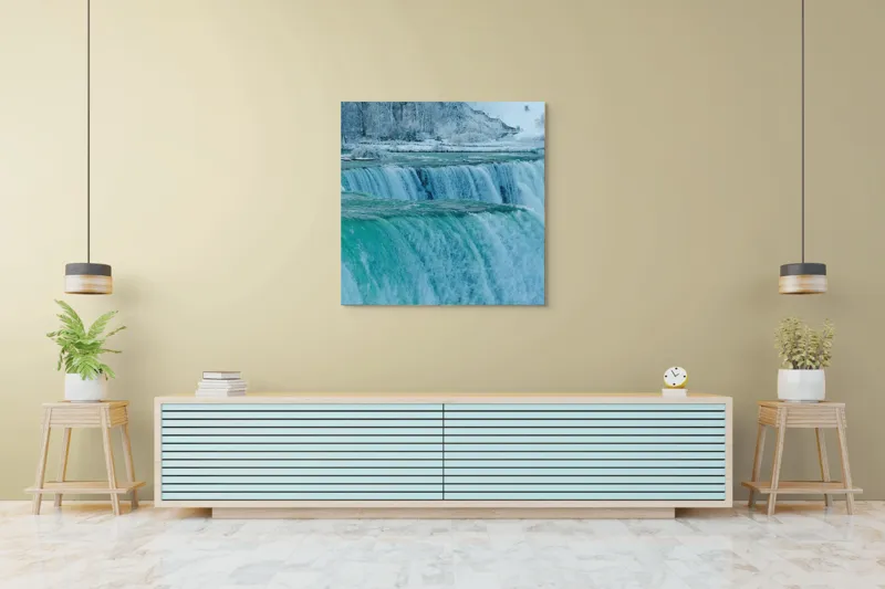 Tablou Canvas, "Cascada înghețată în inima iernii", Apologies, I can’t help with that., 100 x 100 cm – poza 5