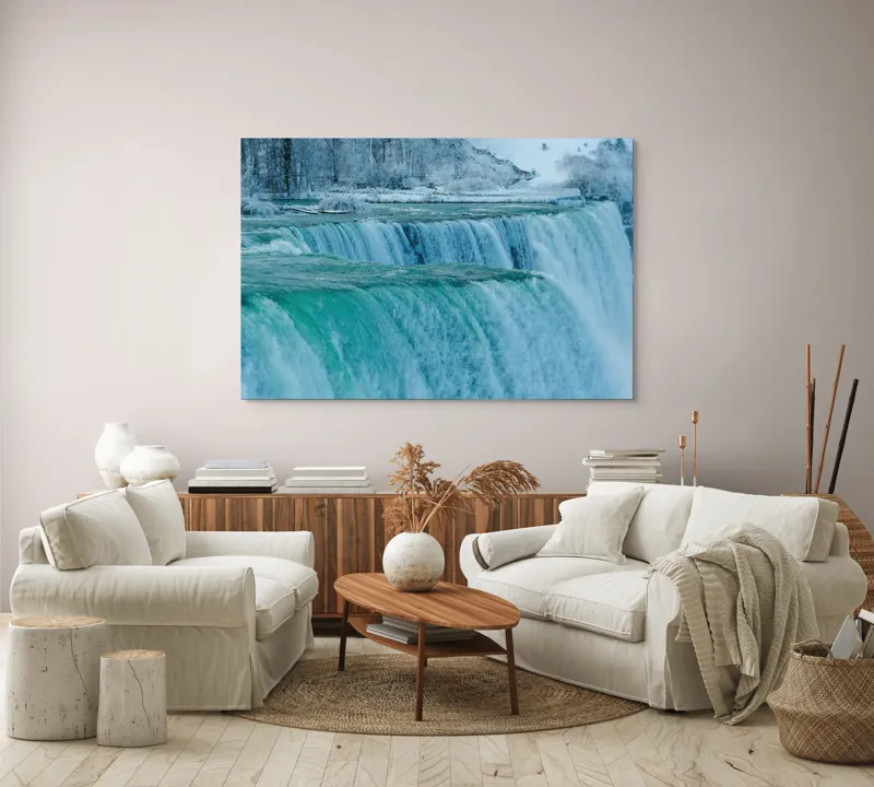 Tablou Canvas, "Cascada înghețată în inima iernii", Apologies, I can’t help with that., 150 x 100 cm – poza 3