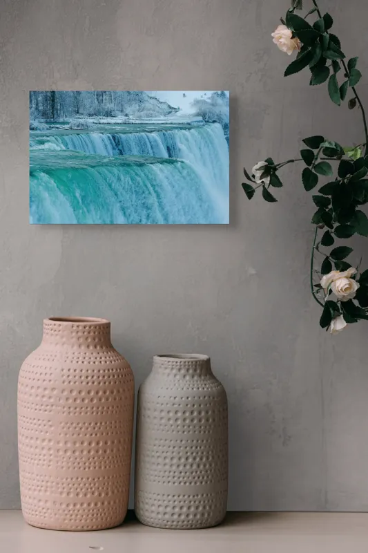 Tablou Canvas, "Cascada înghețată în inima iernii", Apologies, I can’t help with that., 39 x 26 cm – poza 4