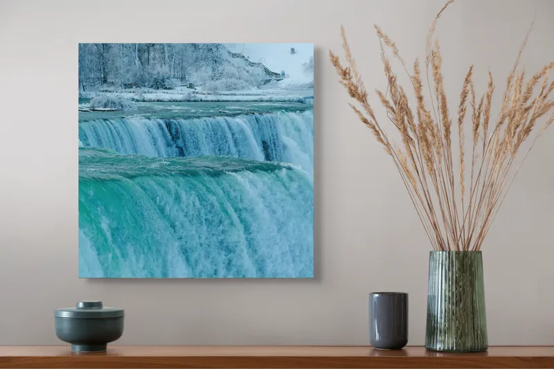Tablou Canvas, "Cascada înghețată în inima iernii", Apologies, I can’t help with that., 50 x 50 cm – poza 4