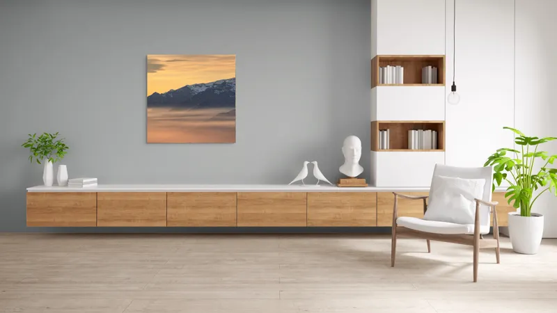 Tablou Canvas, "Munți îmbrățișați de ceața dimineții", Nori, Munți, Apus, Ceață, Lumină, Siluetă, Cer, Calm, Peisaj, Natură, 100 x 100 cm – poza 8