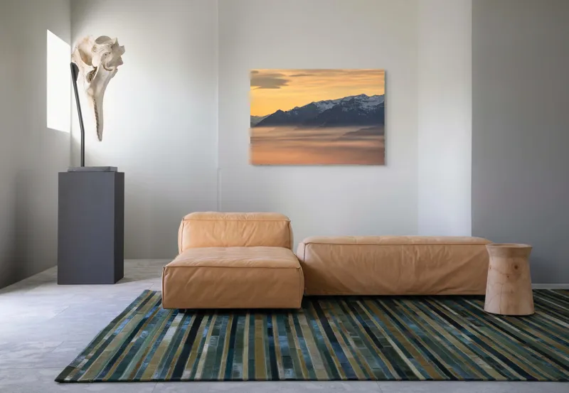 Tablou Canvas, "Munți îmbrățișați de ceața dimineții", Nori, Munți, Apus, Ceață, Lumină, Siluetă, Cer, Calm, Peisaj, Natură, 100 x 70 cm – poza 7