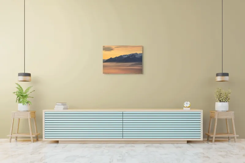 Tablou Canvas, "Munți îmbrățișați de ceața dimineții", Nori, Munți, Apus, Ceață, Lumină, Siluetă, Cer, Calm, Peisaj, Natură, 70 x 50 cm – poza 7