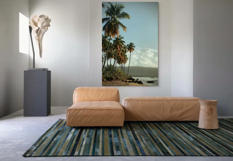 Tablou Canvas, "Vraja apusului printre palmieri tropicali", Palmieri, Plajă, Nisip, Cer, Nori, Apus, Vegetație, Relaxare, 100 x 150 cm – poza 7