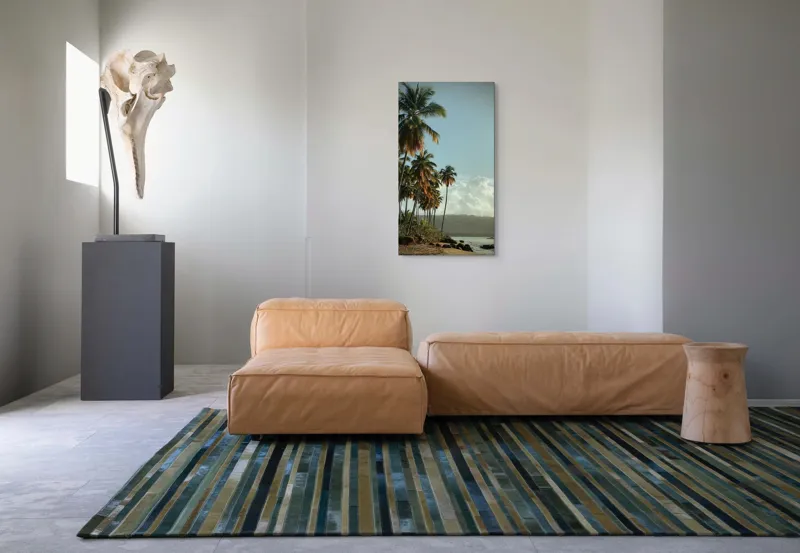 Tablou Canvas, "Vraja apusului printre palmieri tropicali", Palmieri, Plajă, Nisip, Cer, Nori, Apus, Vegetație, Relaxare, 50 x 90 cm – poza 5