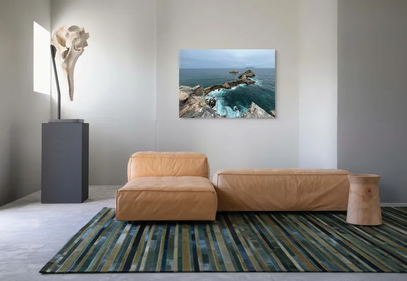 Tablou Canvas, "Stâncile de la marginea lumii", Ocean, Stânci, Valuri, Cer, Îndepărtare, Albastru, Natură, 100 x 70 cm – poza 7