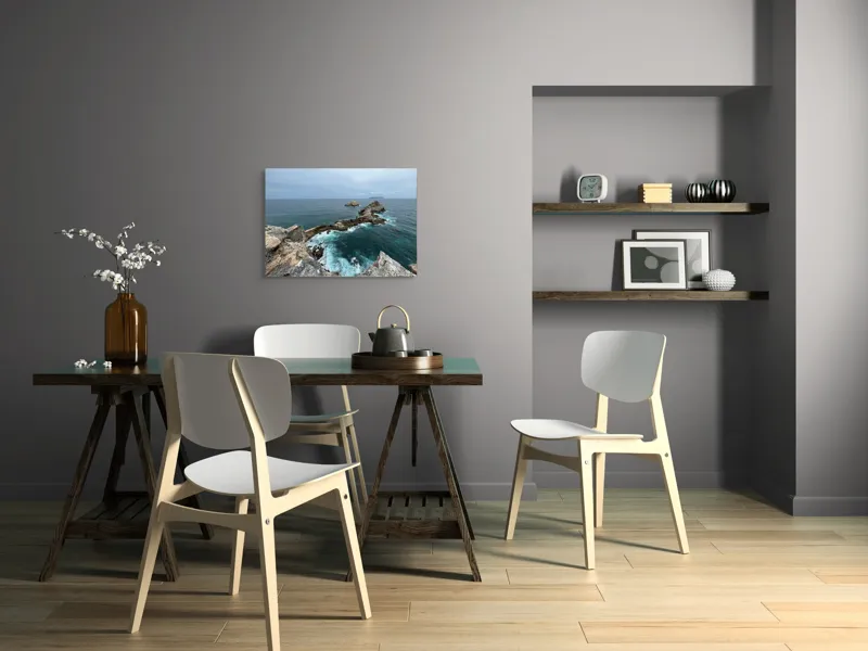 Tablou Canvas, "Stâncile de la marginea lumii", Ocean, Stânci, Valuri, Cer, Îndepărtare, Albastru, Natură, 70 x 50 cm – poza 5