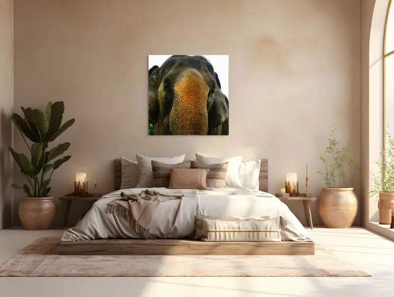 Tablou Canvas, "Un elefant în inima junglei", Elefant, Natural, Majestuos, Impresionant, Urechile, Riduri, Ochi, Verdeață, 100 x 100 cm – poza 4