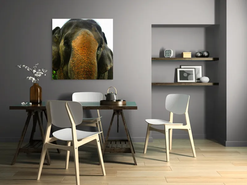 Tablou Canvas, "Un elefant în inima junglei", Elefant, Natural, Majestuos, Impresionant, Urechile, Riduri, Ochi, Verdeață, 100 x 100 cm – poza 6