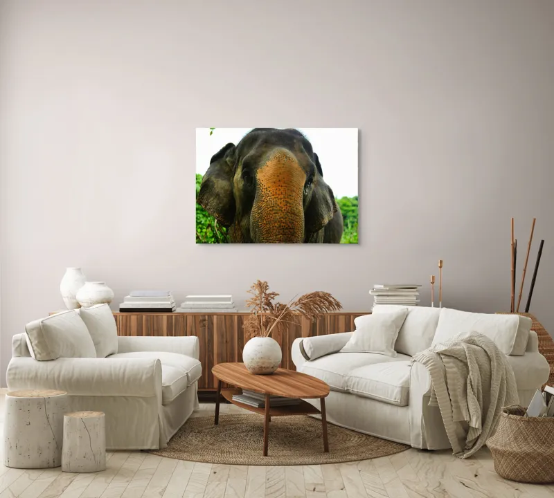 Tablou Canvas, "Un elefant în inima junglei", Elefant, Natural, Majestuos, Impresionant, Urechile, Riduri, Ochi, Verdeață, 100 x 70 cm – poza 3
