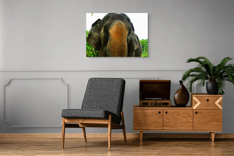Tablou Canvas, "Un elefant în inima junglei", Elefant, Natural, Majestuos, Impresionant, Urechile, Riduri, Ochi, Verdeață, 100 x 70 cm – poza 8