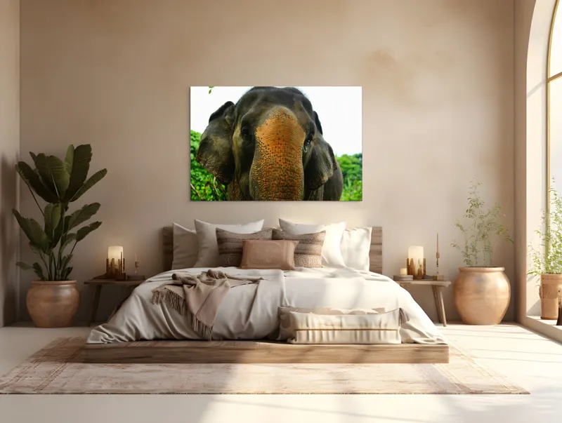 Tablou Canvas, "Un elefant în inima junglei", Elefant, Natural, Majestuos, Impresionant, Urechile, Riduri, Ochi, Verdeață, 150 x 100 cm – poza 4