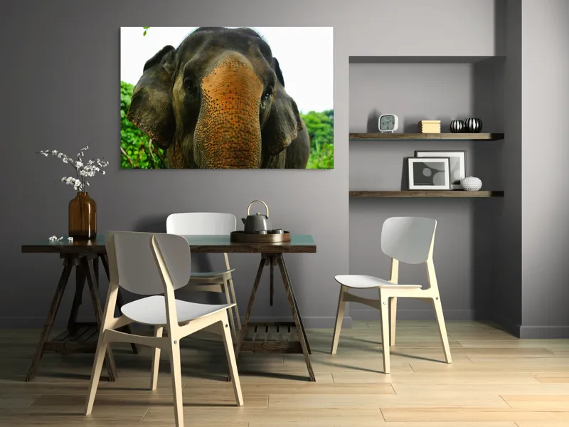 Tablou Canvas, "Un elefant în inima junglei", Elefant, Natural, Majestuos, Impresionant, Urechile, Riduri, Ochi, Verdeață, 150 x 100 cm – poza 5