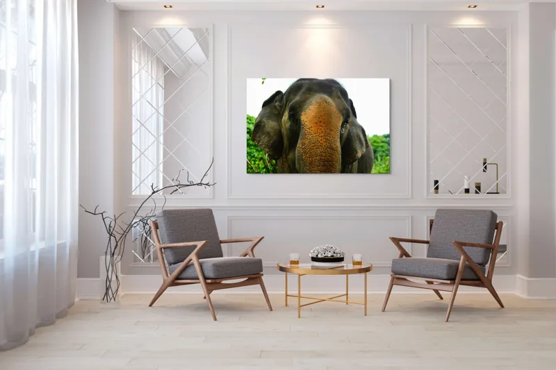 Tablou Canvas, "Un elefant în inima junglei", Elefant, Natural, Majestuos, Impresionant, Urechile, Riduri, Ochi, Verdeață, 150 x 100 cm – poza 7