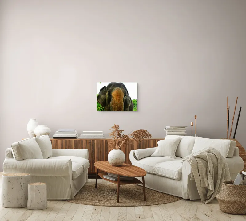 Tablou Canvas, "Un elefant în inima junglei", Elefant, Natural, Majestuos, Impresionant, Urechile, Riduri, Ochi, Verdeață, 54 x 39 cm – poza 5