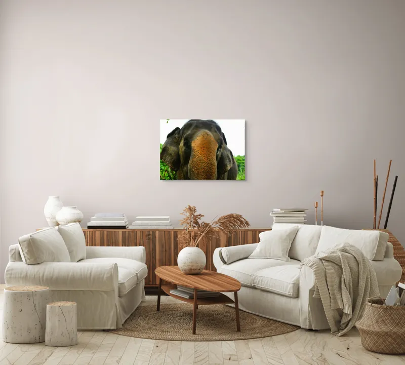 Tablou Canvas, "Un elefant în inima junglei", Elefant, Natural, Majestuos, Impresionant, Urechile, Riduri, Ochi, Verdeață, 70 x 50 cm – poza 6