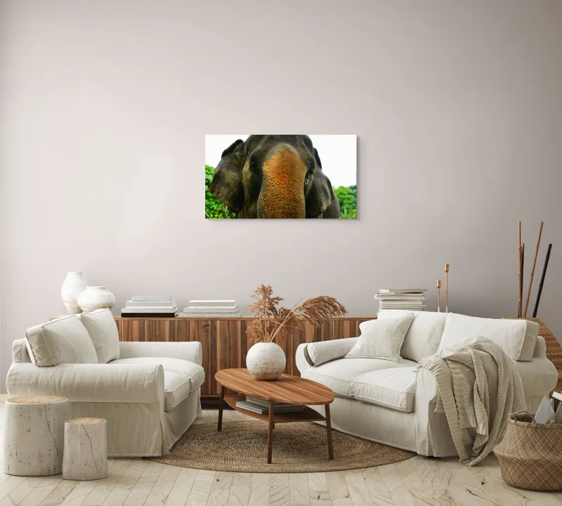 Tablou Canvas, "Un elefant în inima junglei", Elefant, Natural, Majestuos, Impresionant, Urechile, Riduri, Ochi, Verdeață, 90 x 50 cm – poza 4